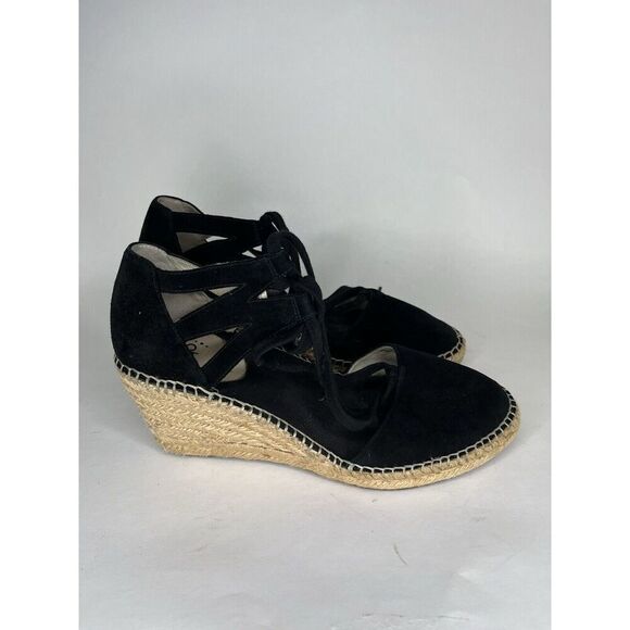 Abeo Black Suede Leather Lace Up Espadrilles Wedges Sandals Women Sz 9M US/40EU - Picture 1 of 12